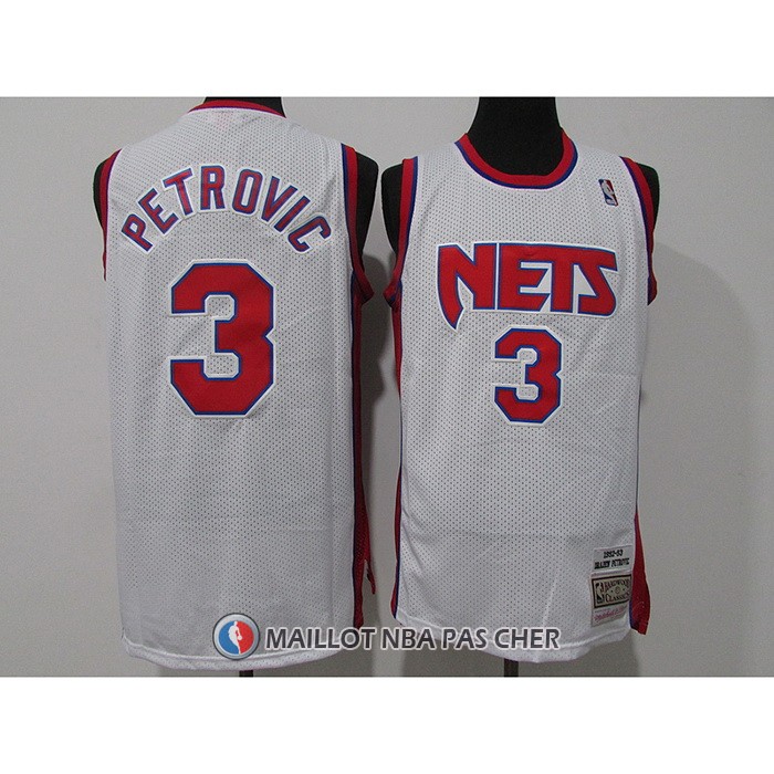 Maillot Brooklyn Nets Drazen Petrovic NO 3 Mitchell & Ness 1992-93 Blanc